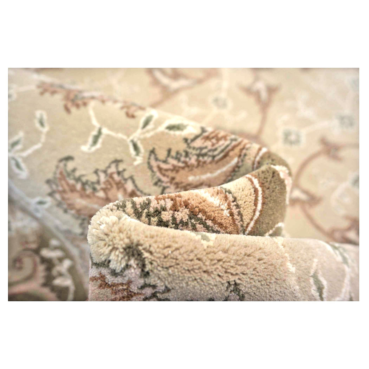 Sino-Persian Tabriz Wool & Silk 9x12 Taupe & Olive Handmade Area Rug #1144237