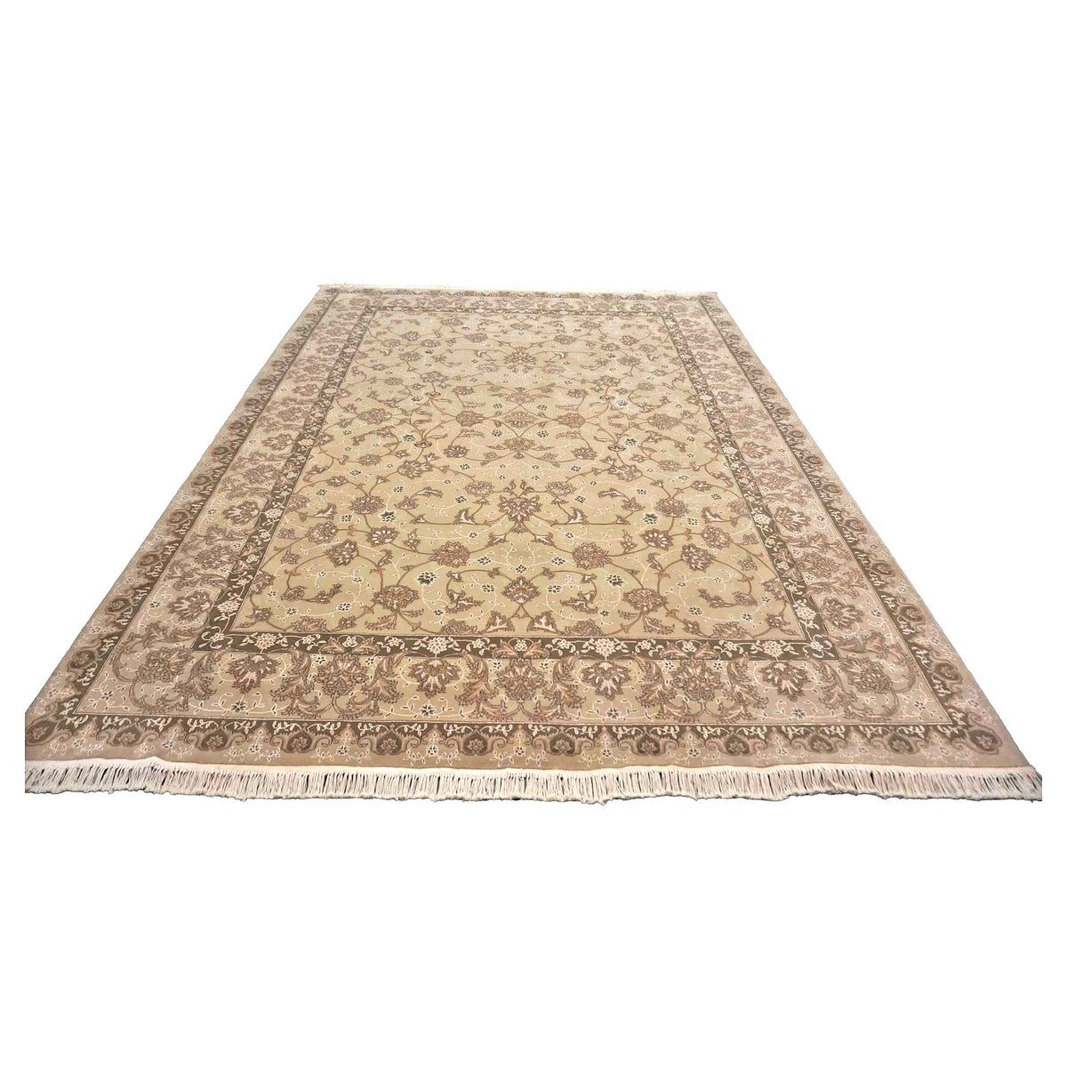 Sino-Persian Tabriz Wool & Silk 9x12 Taupe & Olive Handmade Area Rug #1144237