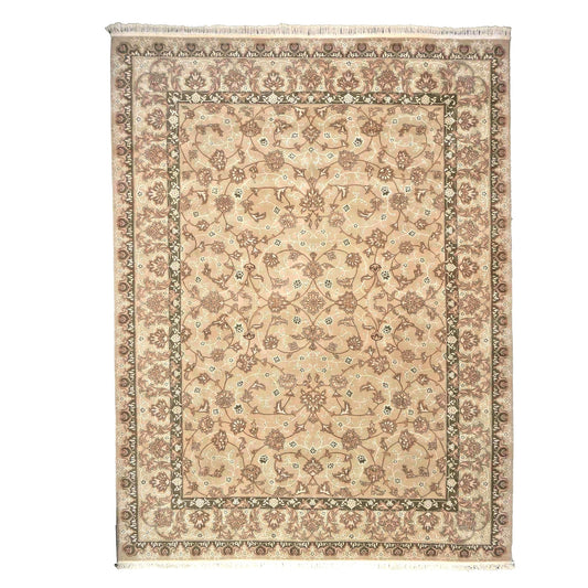Sino-Persian Tabriz Wool & Silk 9x12 Taupe & Olive Handmade Area Rug #1144237