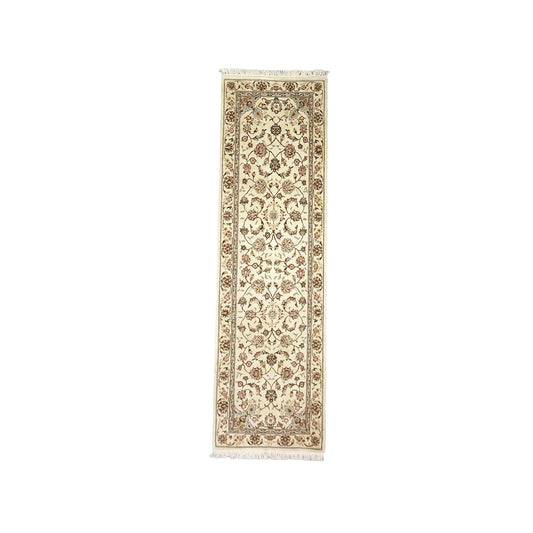 Sino-Persian Tabriz Wool & Silk 3x8 Ivory & Black Handmade Runner Rug # 1144241