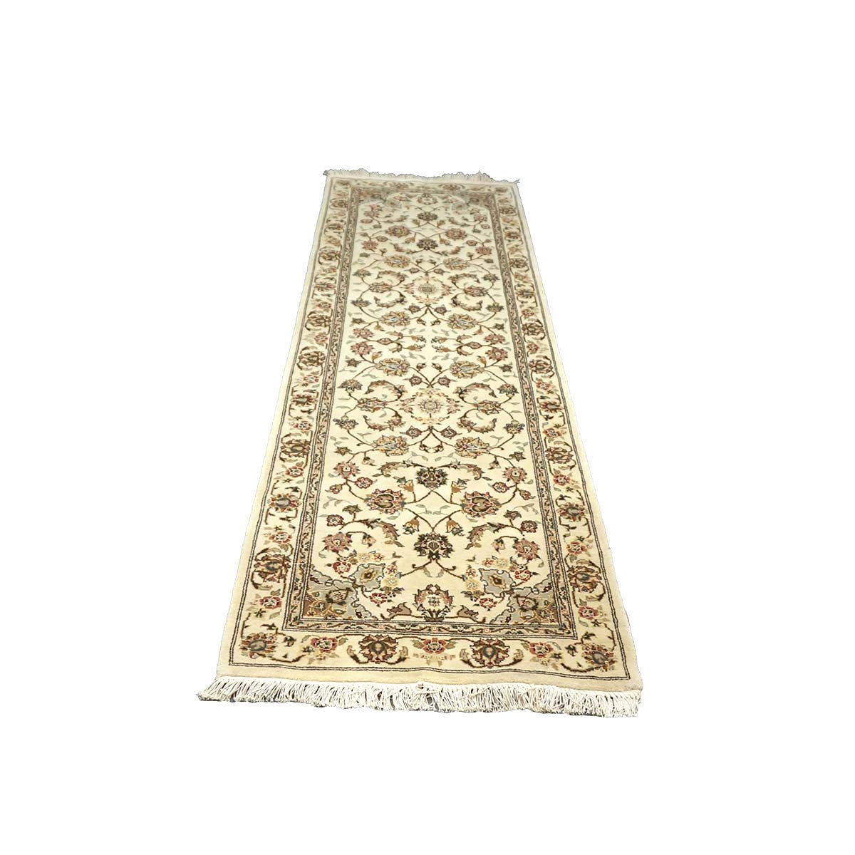 Sino-Persian Tabriz Wool & Silk 3x8 Ivory & Black Handmade Runner Rug # 1144241