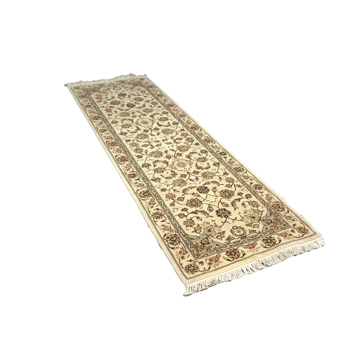 Sino-Persian Tabriz Wool & Silk 3x8 Ivory & Black Handmade Runner Rug # 1144241