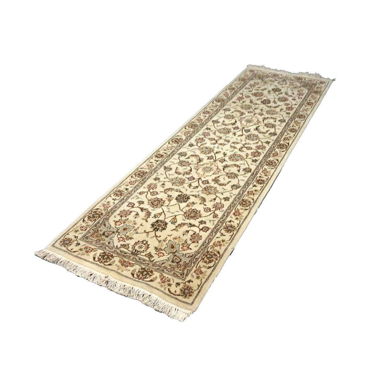 Sino-Persian Tabriz Wool & Silk 3x8 Ivory & Black Handmade Runner Rug # 1144241