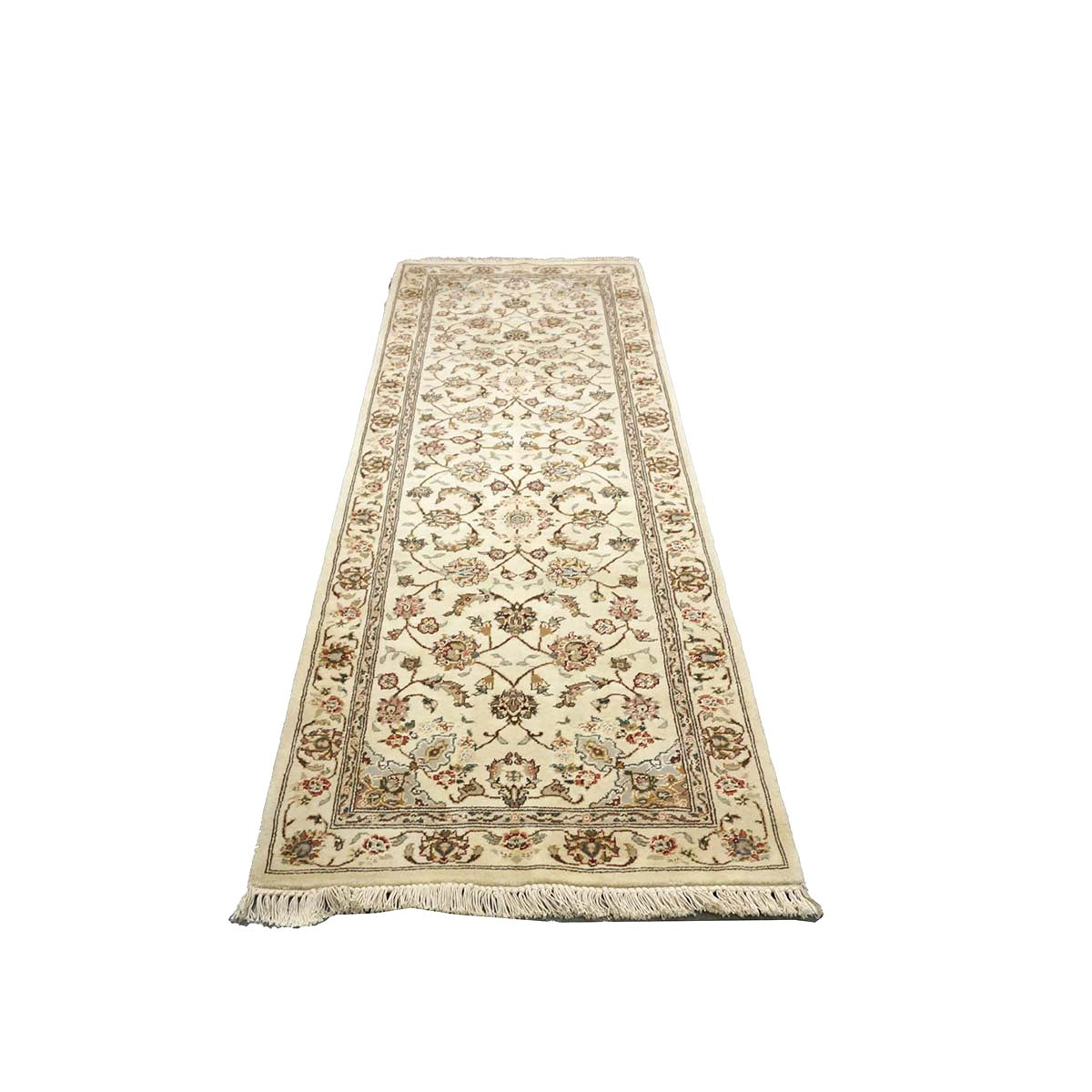 Sino-Persian Tabriz Wool & Silk 3x8 Ivory & Black Handmade Runner Rug # 1144241