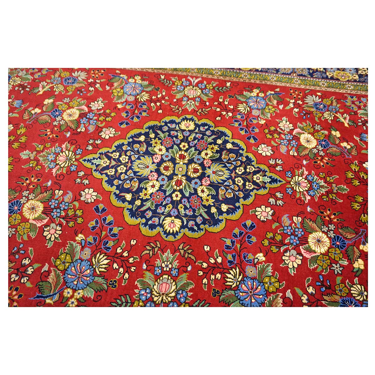 Vintage Persian Qum Wool 5x8 Red & Navy Handmade Area Rug #1144244