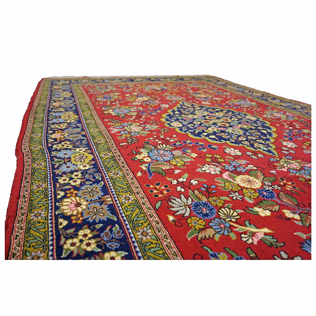 Vintage Persian Qum Wool 5x8 Red & Navy Handmade Area Rug #1144244