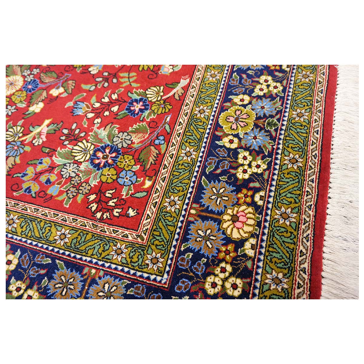 Vintage Persian Qum Wool 5x8 Red & Navy Handmade Area Rug #1144244