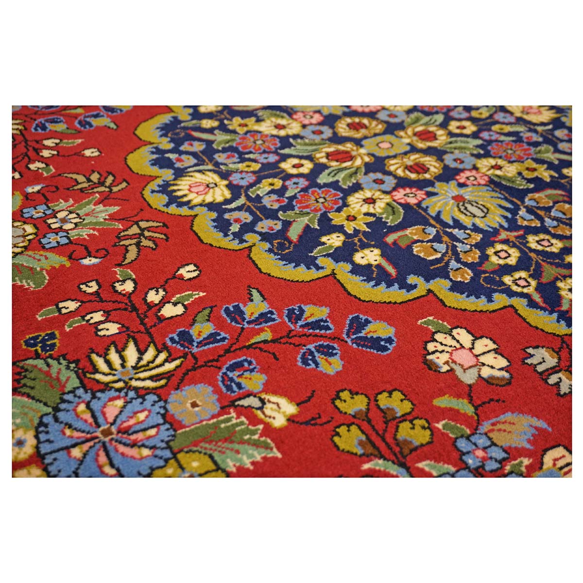 Vintage Persian Qum Wool 5x8 Red & Navy Handmade Area Rug #1144244