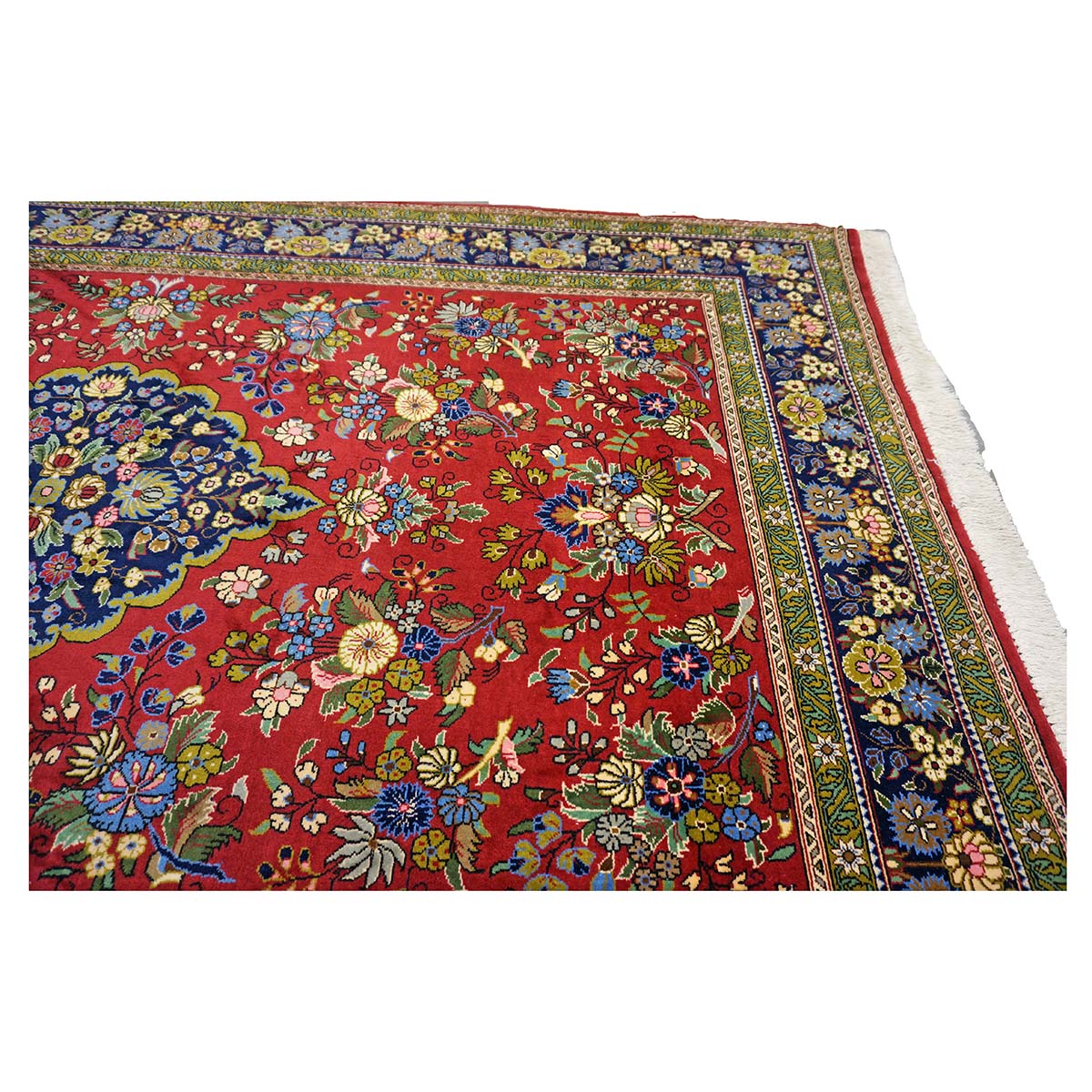 Vintage Persian Qum Wool 5x8 Red & Navy Handmade Area Rug #1144244