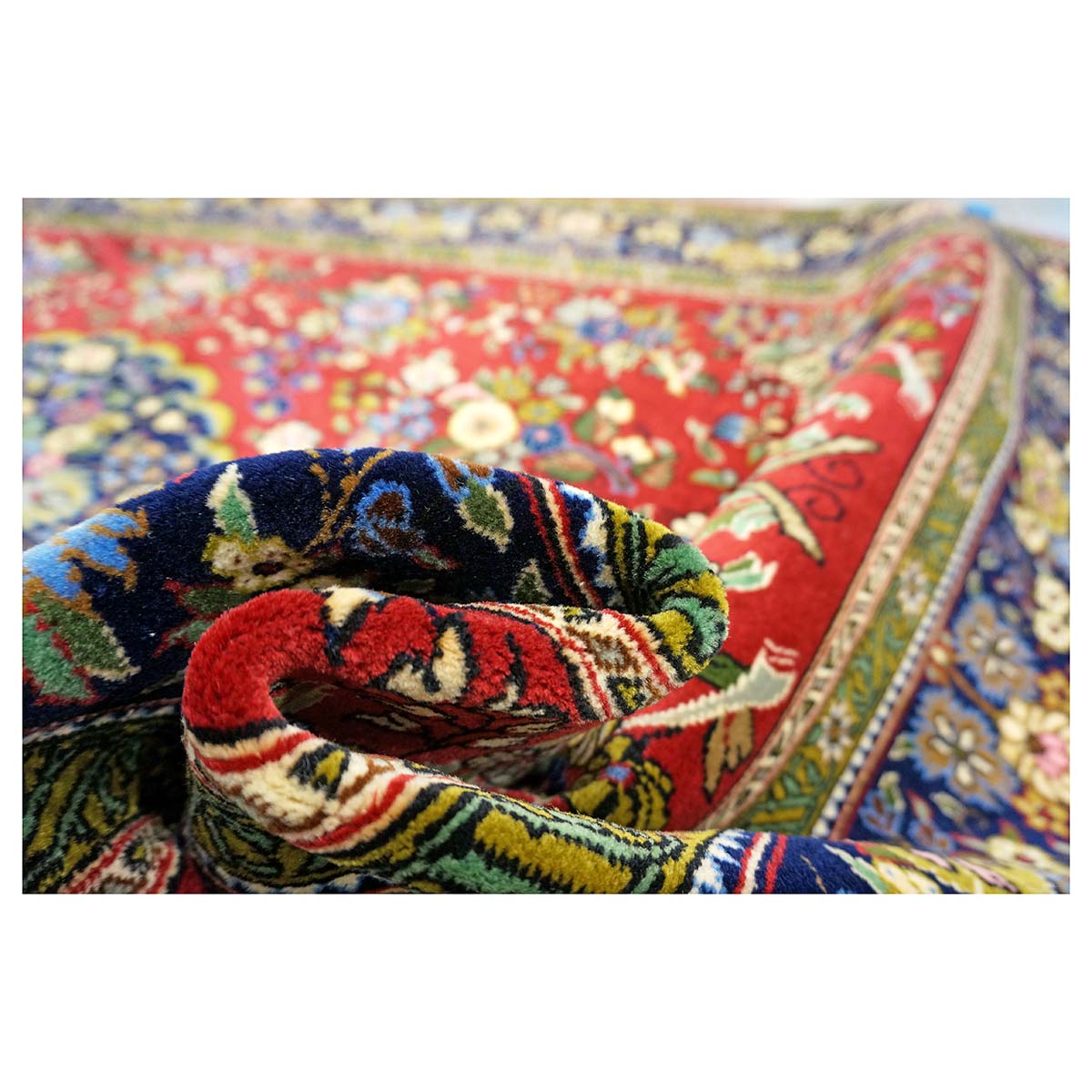 Vintage Persian Qum Wool 5x8 Red & Navy Handmade Area Rug #1144244