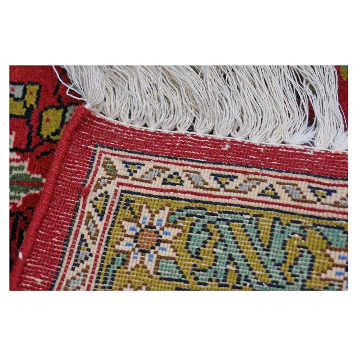 Vintage Persian Qum Wool 5x8 Red & Navy Handmade Area Rug #1144244
