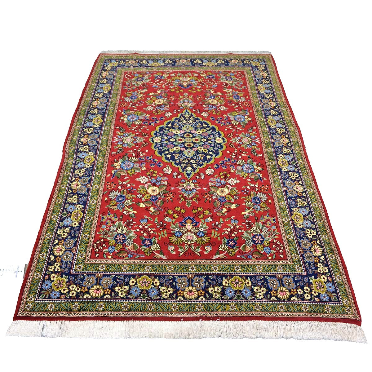 Vintage Persian Qum Wool 5x8 Red & Navy Handmade Area Rug #1144244