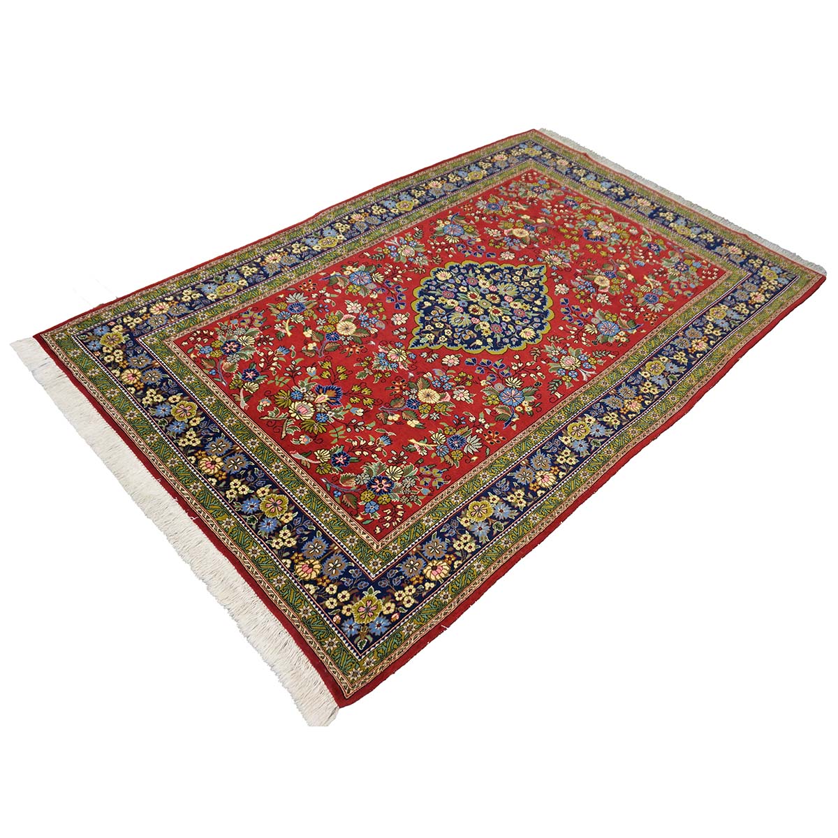 Vintage Persian Qum Wool 5x8 Red & Navy Handmade Area Rug #1144244
