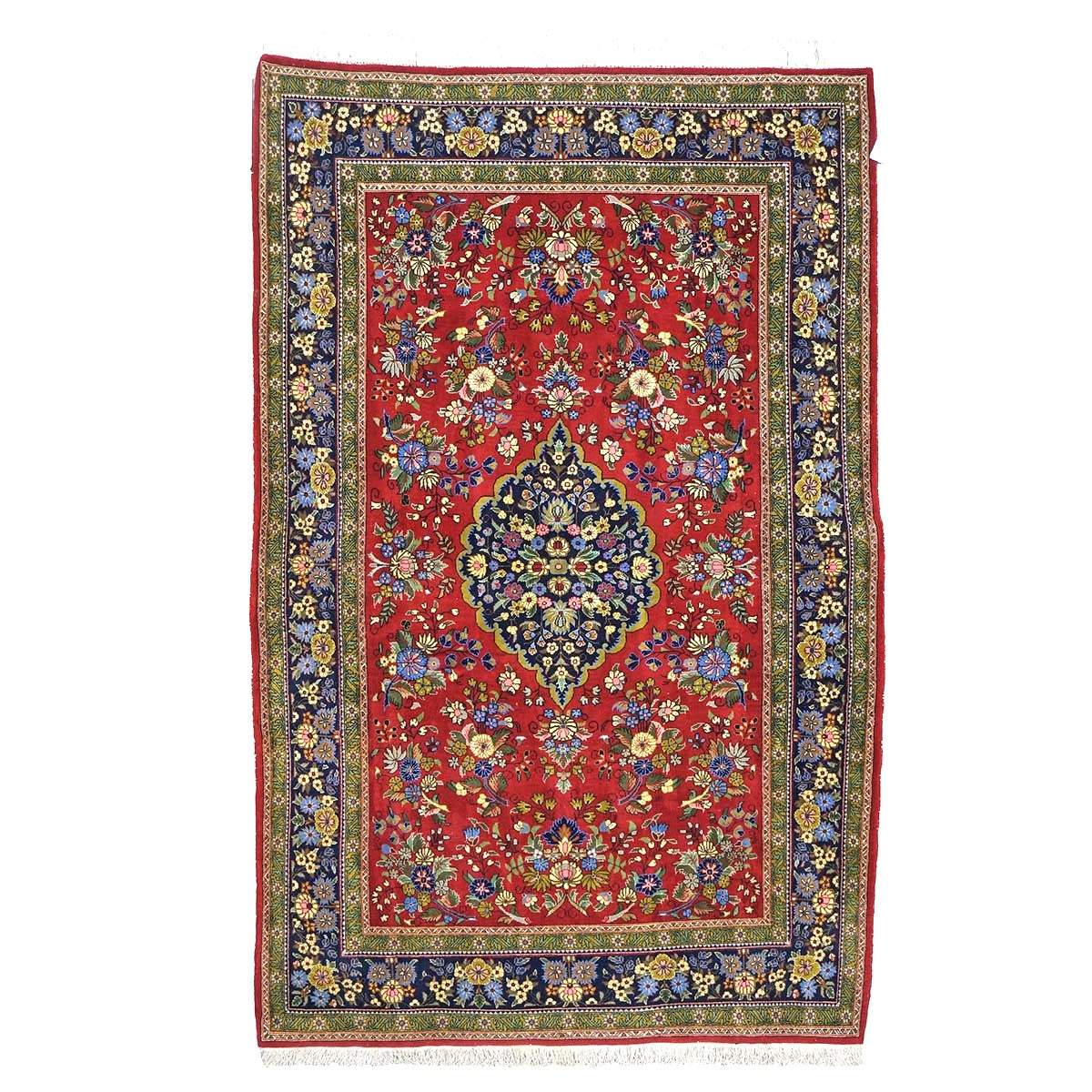 Vintage Persian Qum Wool 5x8 Red & Navy Handmade Area Rug #1144244