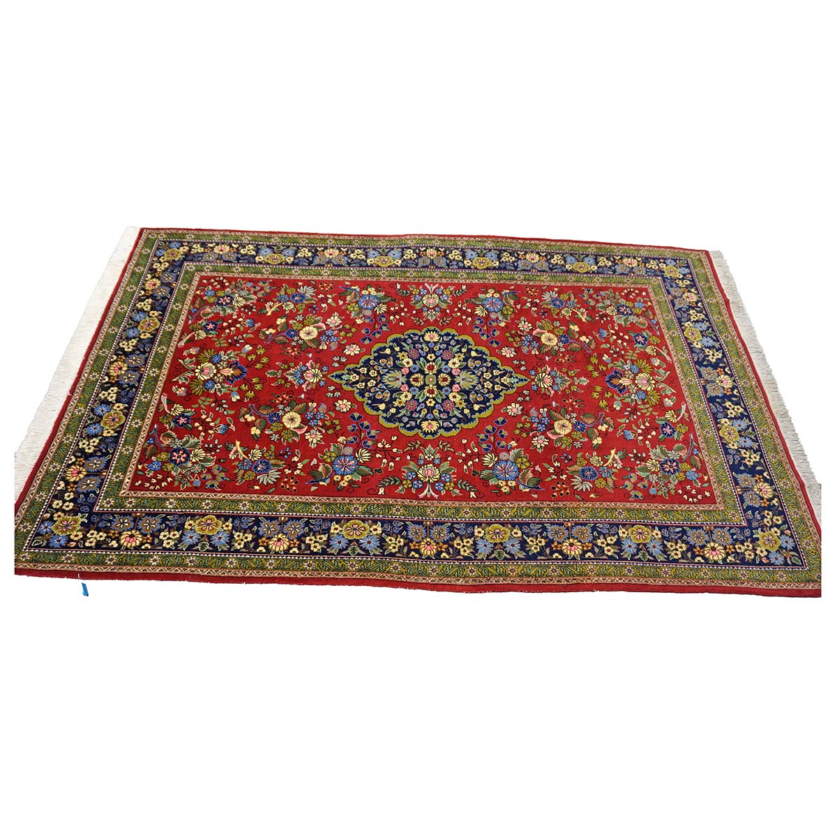 Vintage Persian Qum Wool 5x8 Red & Navy Handmade Area Rug #1144244