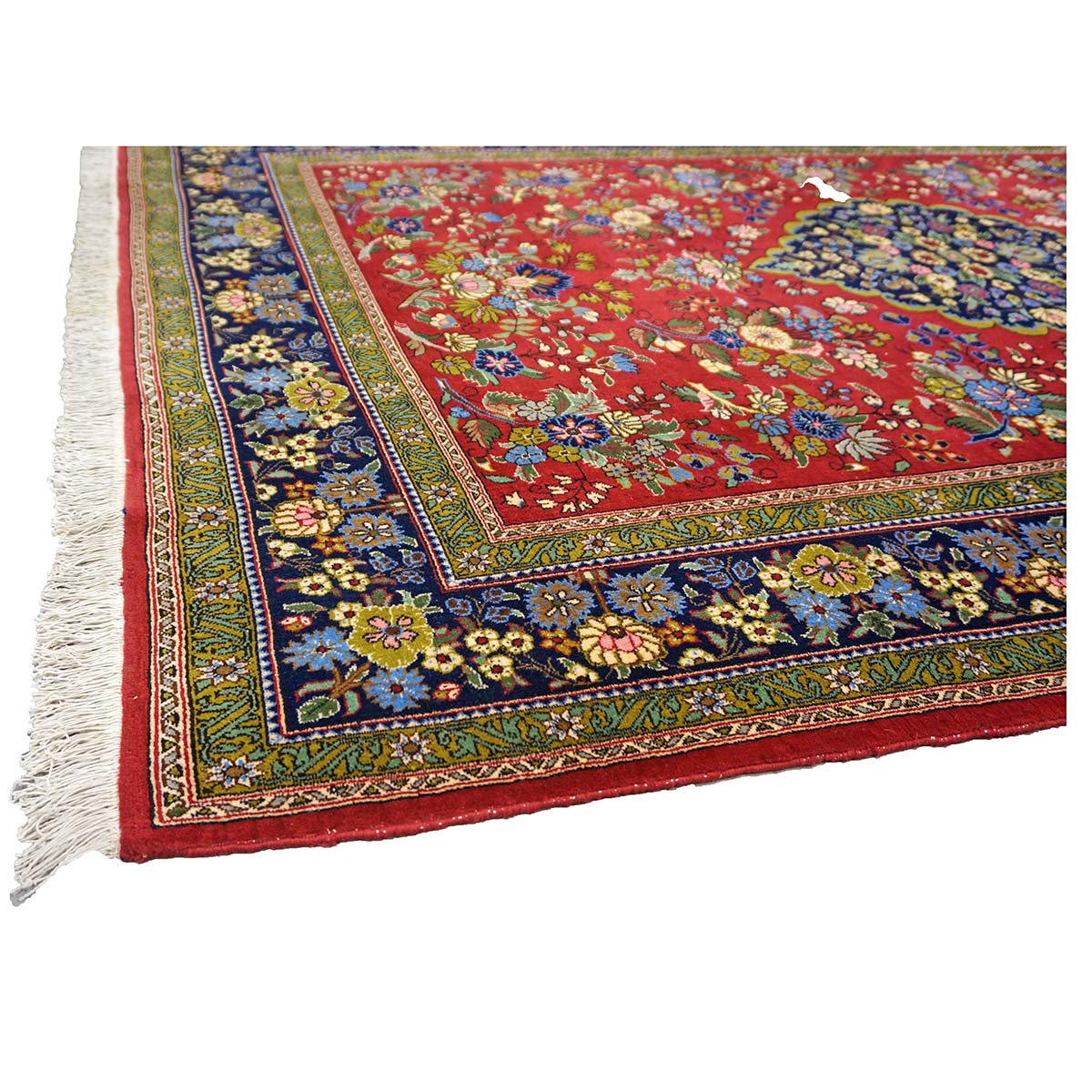 Vintage Persian Qum Wool 5x8 Red & Navy Handmade Area Rug #1144244