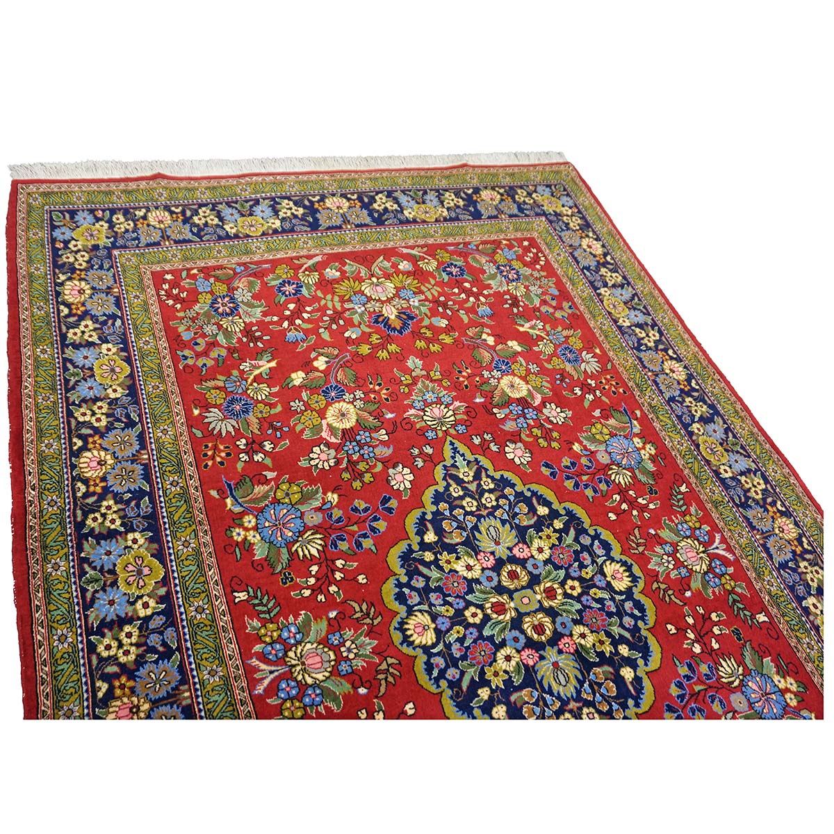 Vintage Persian Qum Wool 5x8 Red & Navy Handmade Area Rug #1144244