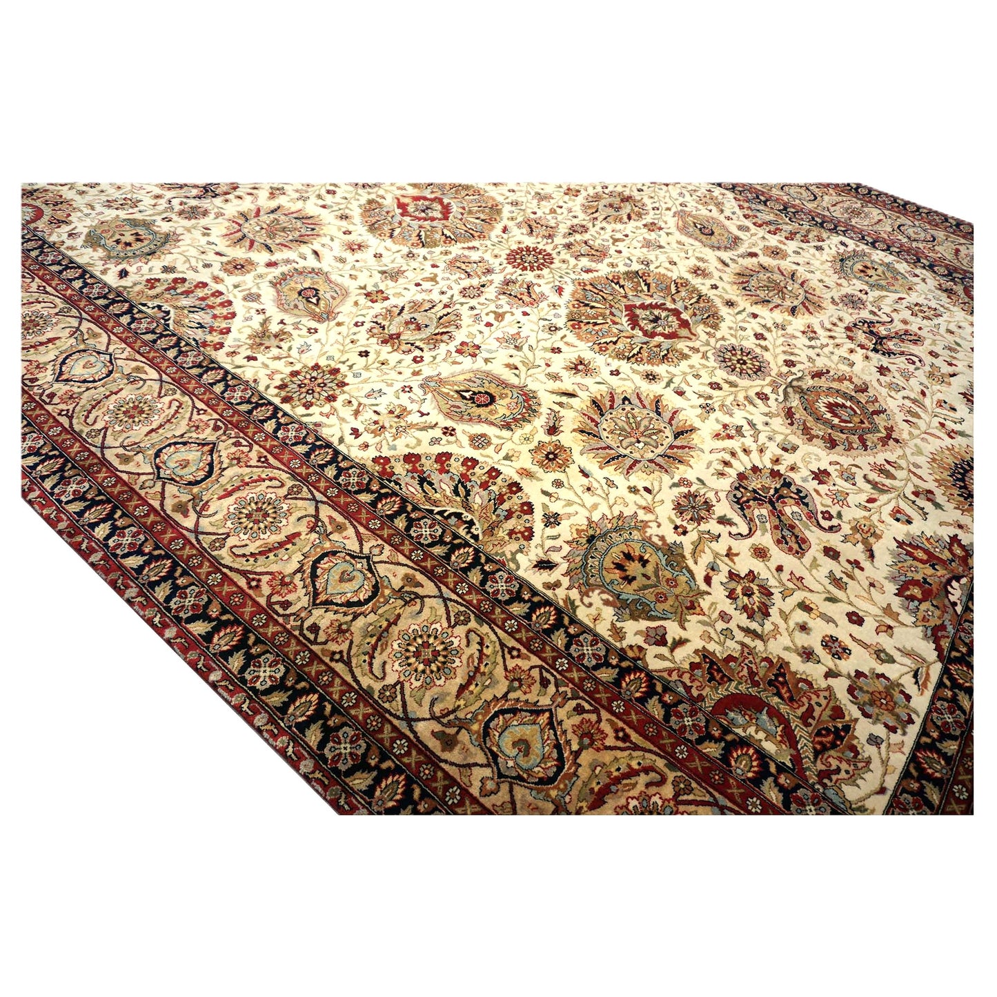 Vintage Indian Jaipour Wool 9x12 Ivory & Tan Handmade Area Rug #1144251