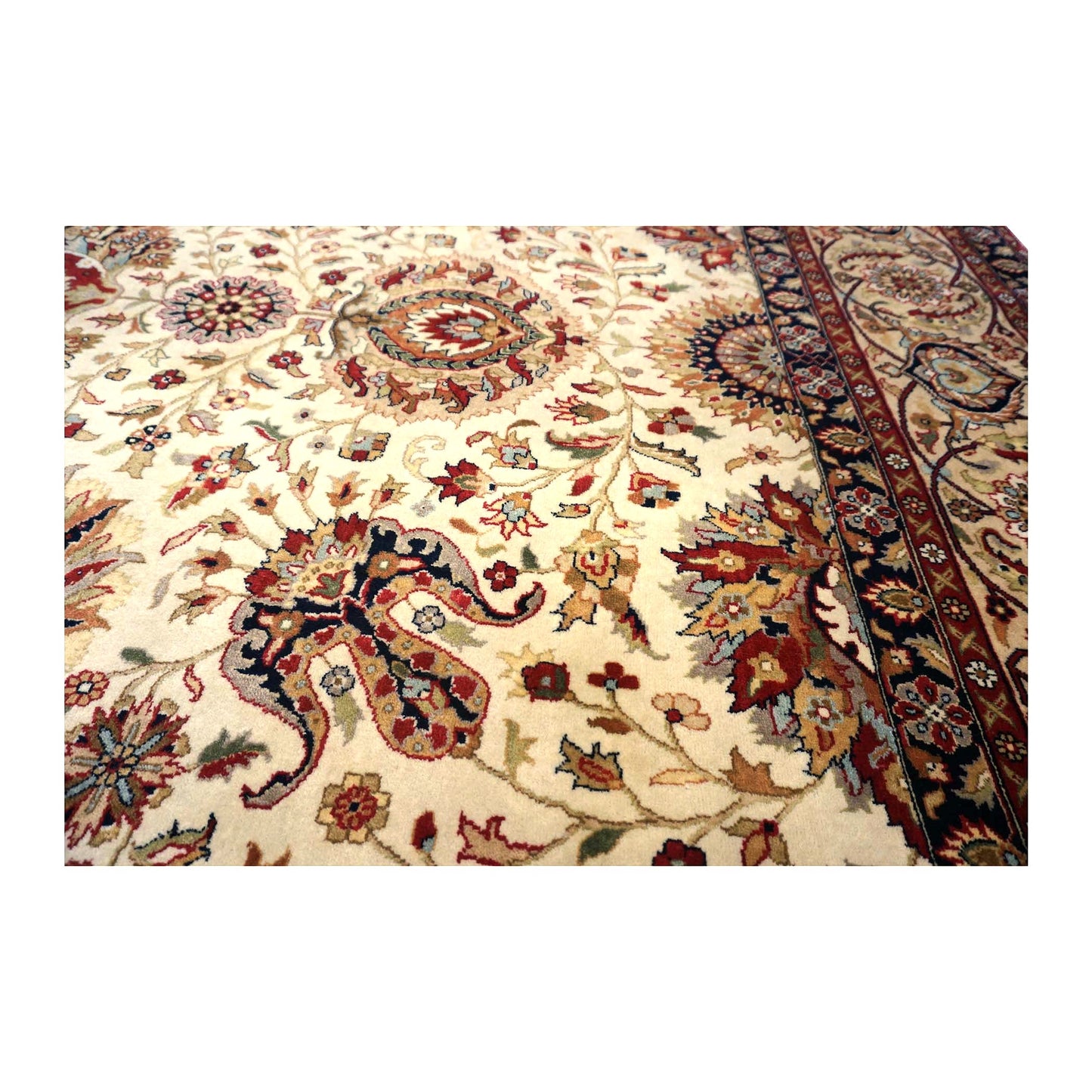 Vintage Indian Jaipour Wool 9x12 Ivory & Tan Handmade Area Rug #1144251
