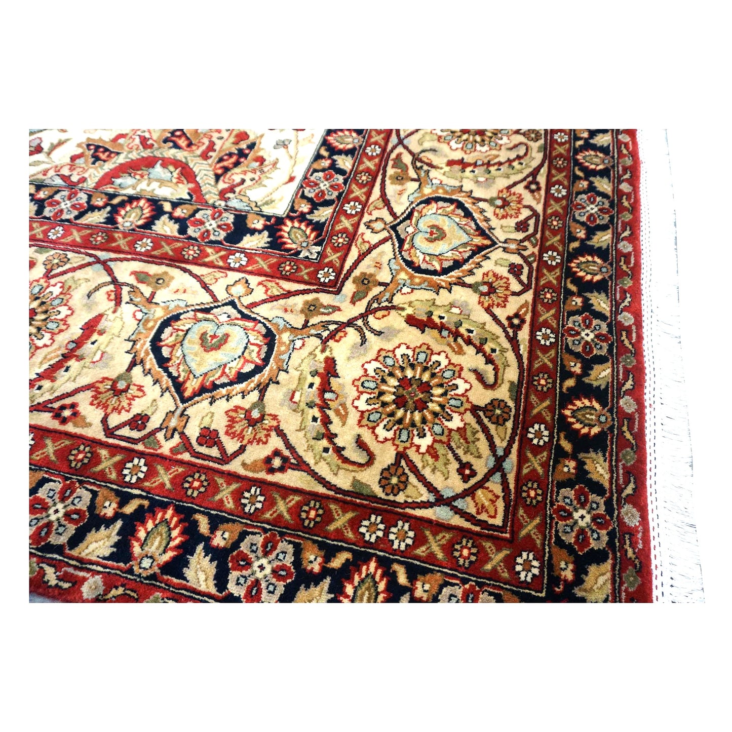 Vintage Indian Jaipour Wool 9x12 Ivory & Tan Handmade Area Rug #1144251