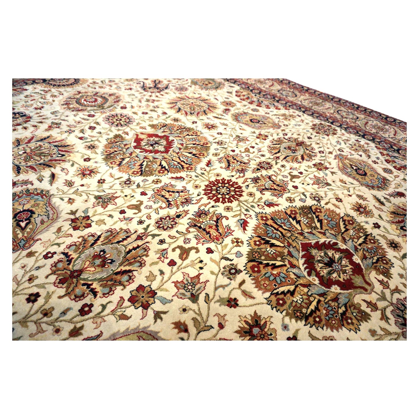 Vintage Indian Jaipour Wool 9x12 Ivory & Tan Handmade Area Rug #1144251
