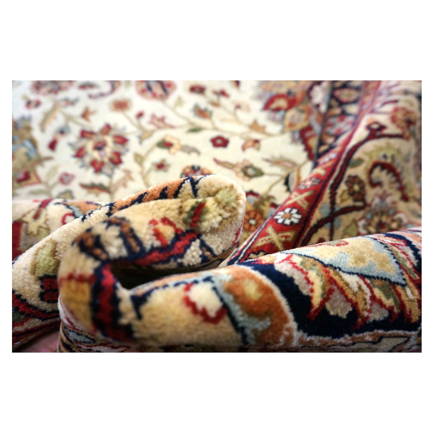 Vintage Indian Jaipour Wool 9x12 Ivory & Tan Handmade Area Rug #1144251