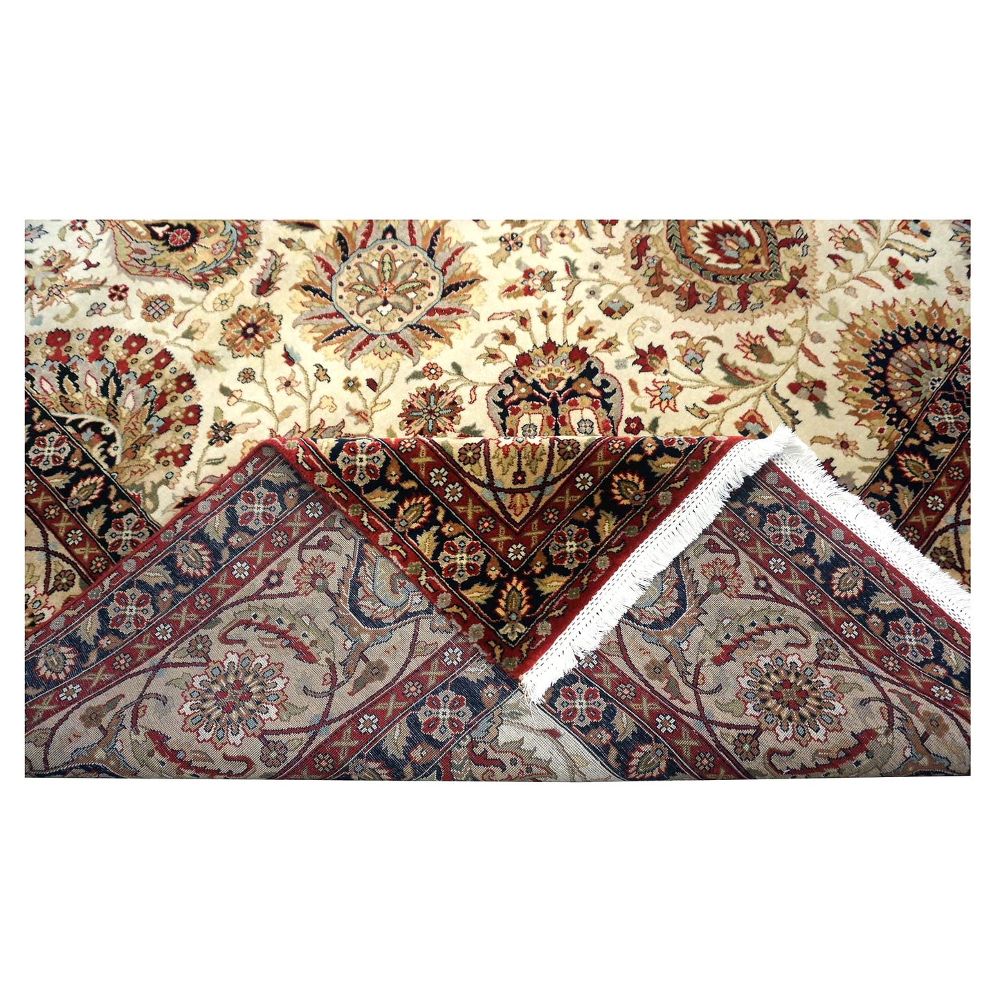 Vintage Indian Jaipour Wool 9x12 Ivory & Tan Handmade Area Rug #1144251