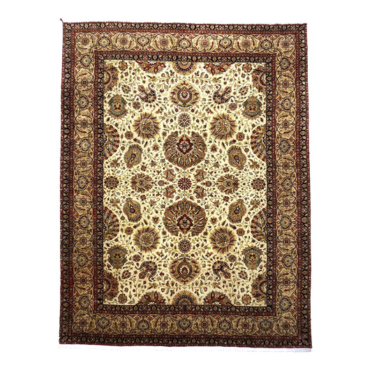 Vintage Indian Jaipour Wool 9x12 Ivory & Tan Handmade Area Rug #1144251