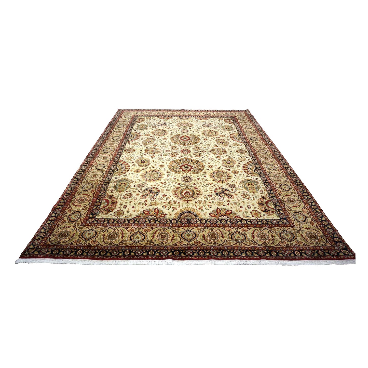 Vintage Indian Jaipour Wool 9x12 Ivory & Tan Handmade Area Rug #1144251