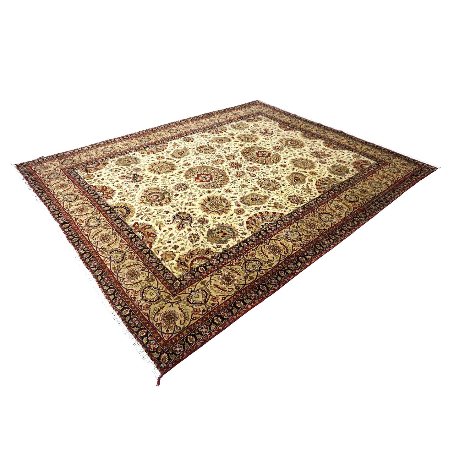 Vintage Indian Jaipour Wool 9x12 Ivory & Tan Handmade Area Rug #1144251
