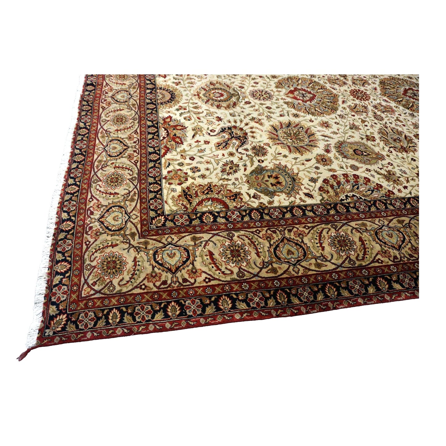 Vintage Indian Jaipour Wool 9x12 Ivory & Tan Handmade Area Rug #1144251