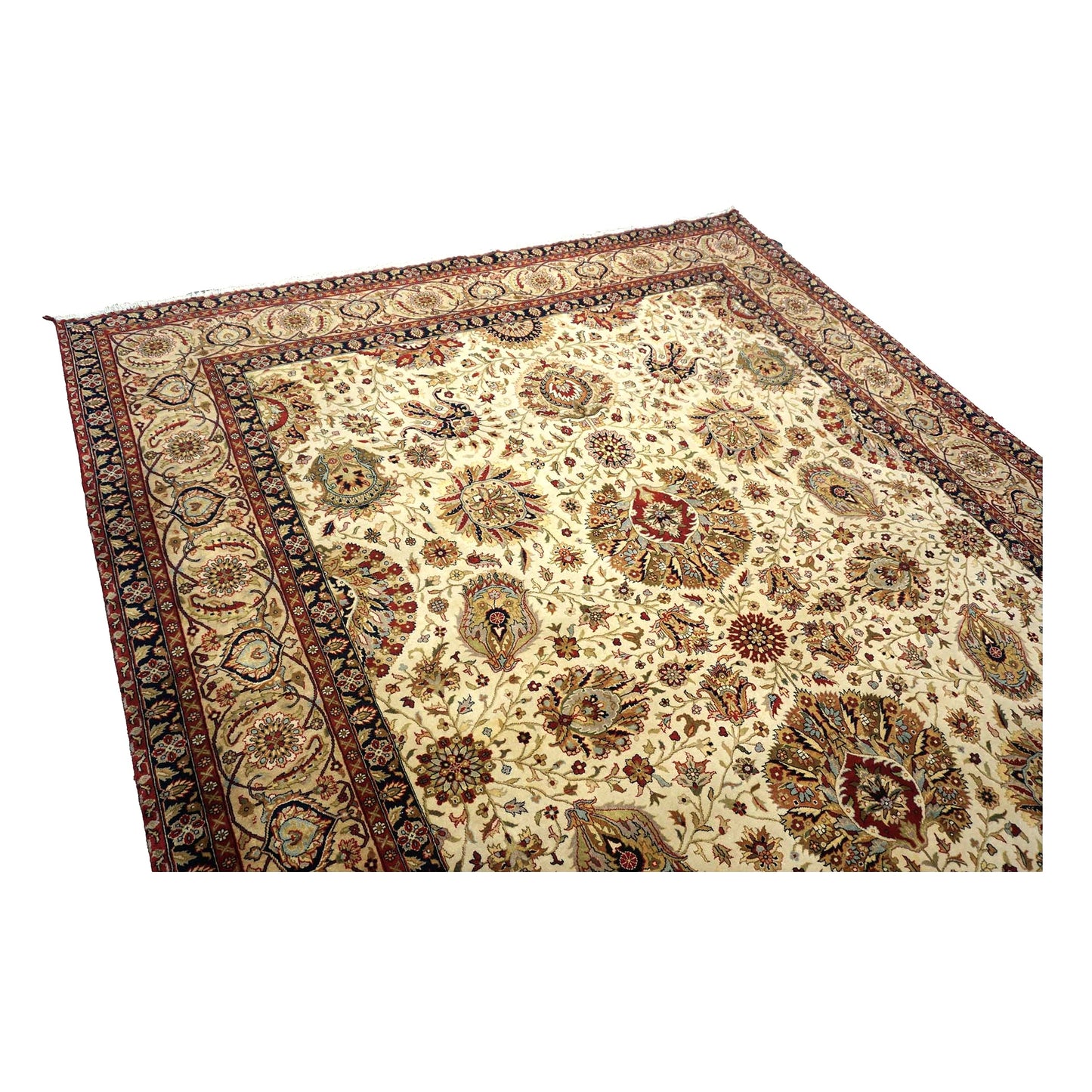 Vintage Indian Jaipour Wool 9x12 Ivory & Tan Handmade Area Rug #1144251
