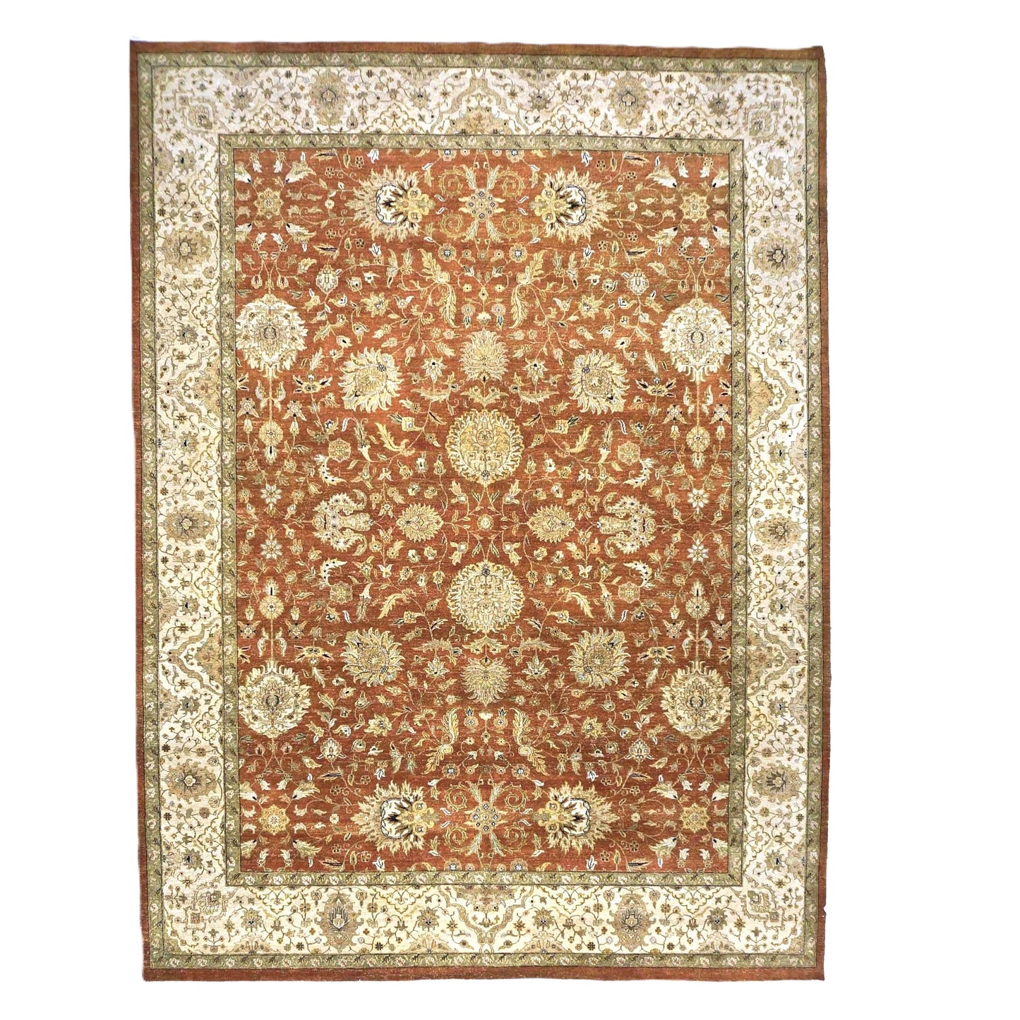 Vintage Indian Jaipour Wool 10x14 Rust & Ivory Handmade Area Rug #1144252