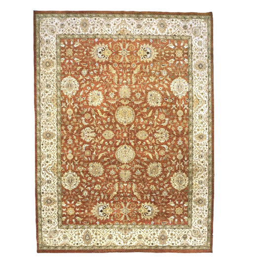 Vintage Indian Jaipour Wool 10x14 Rust & Ivory Handmade Area Rug #1144252