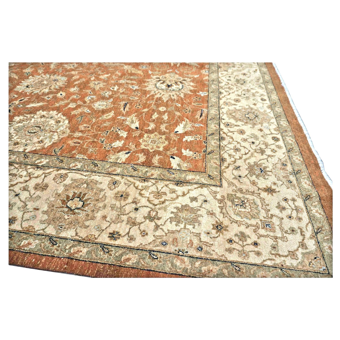 Vintage Indian Jaipour Wool 10x14 Rust & Ivory Handmade Area Rug #1144252