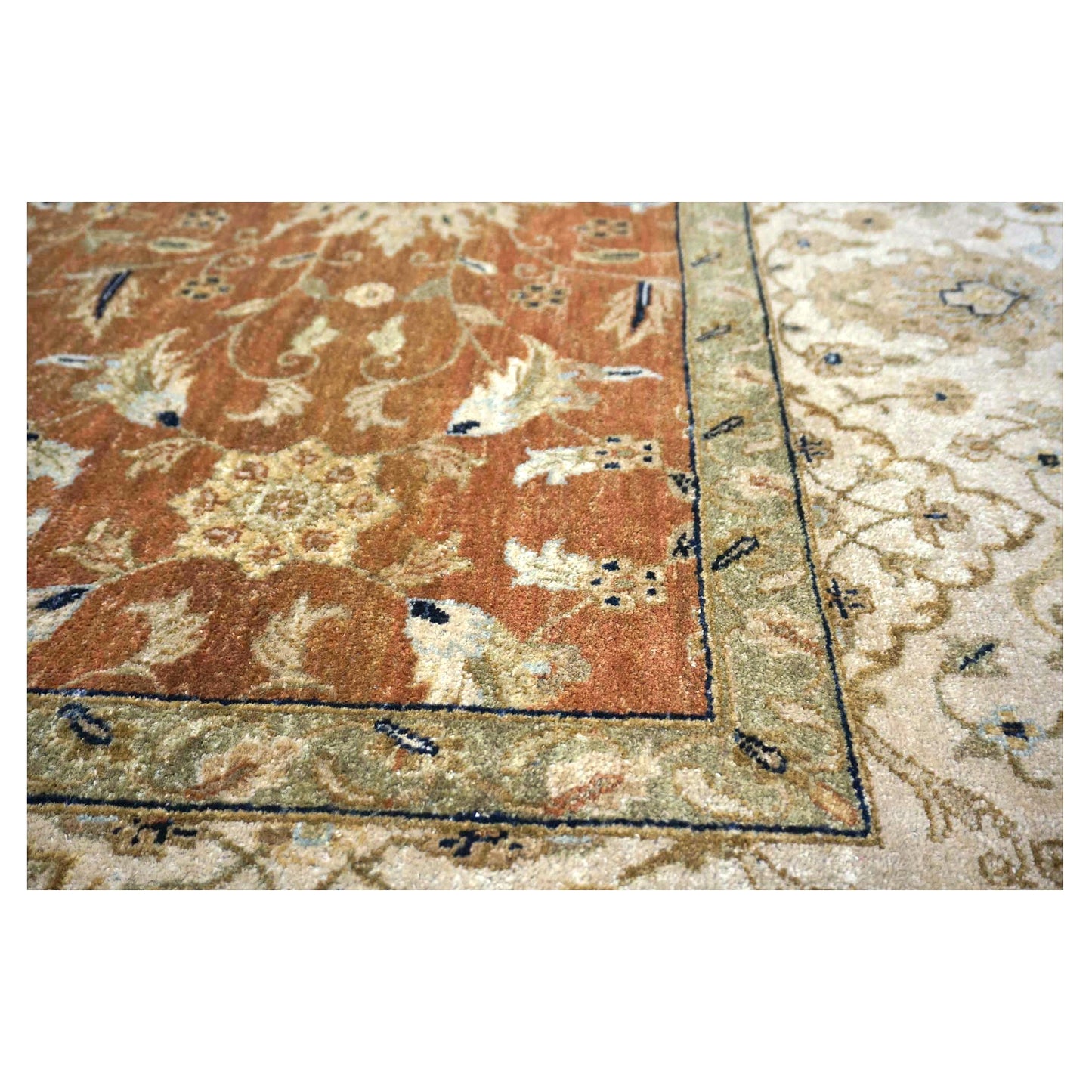 Vintage Indian Jaipour Wool 10x14 Rust & Ivory Handmade Area Rug #1144252