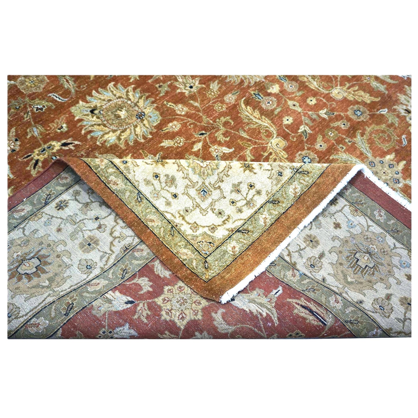 Vintage Indian Jaipour Wool 10x14 Rust & Ivory Handmade Area Rug #1144252
