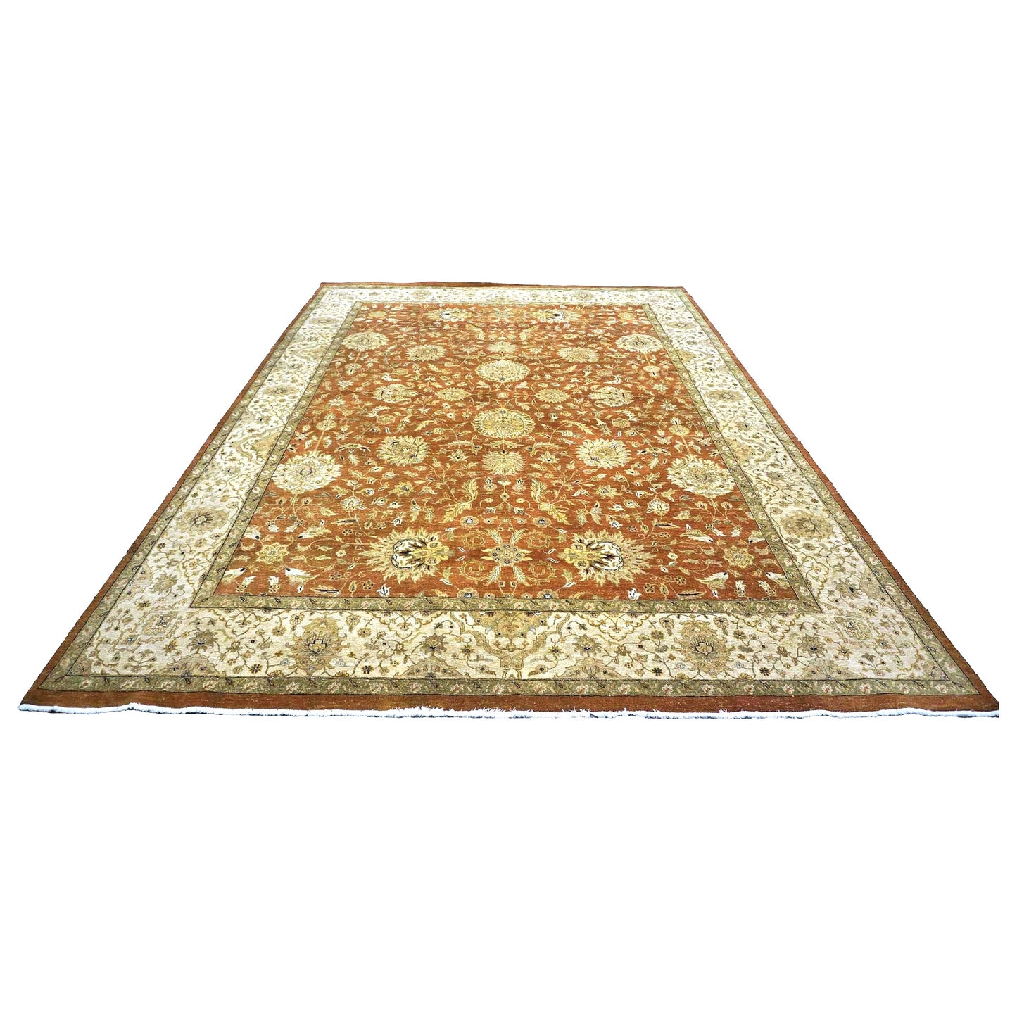 Vintage Indian Jaipour Wool 10x14 Rust & Ivory Handmade Area Rug #1144252