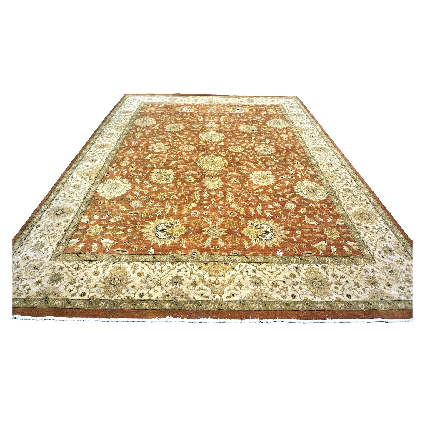 Vintage Indian Jaipour Wool 10x14 Rust & Ivory Handmade Area Rug #1144252