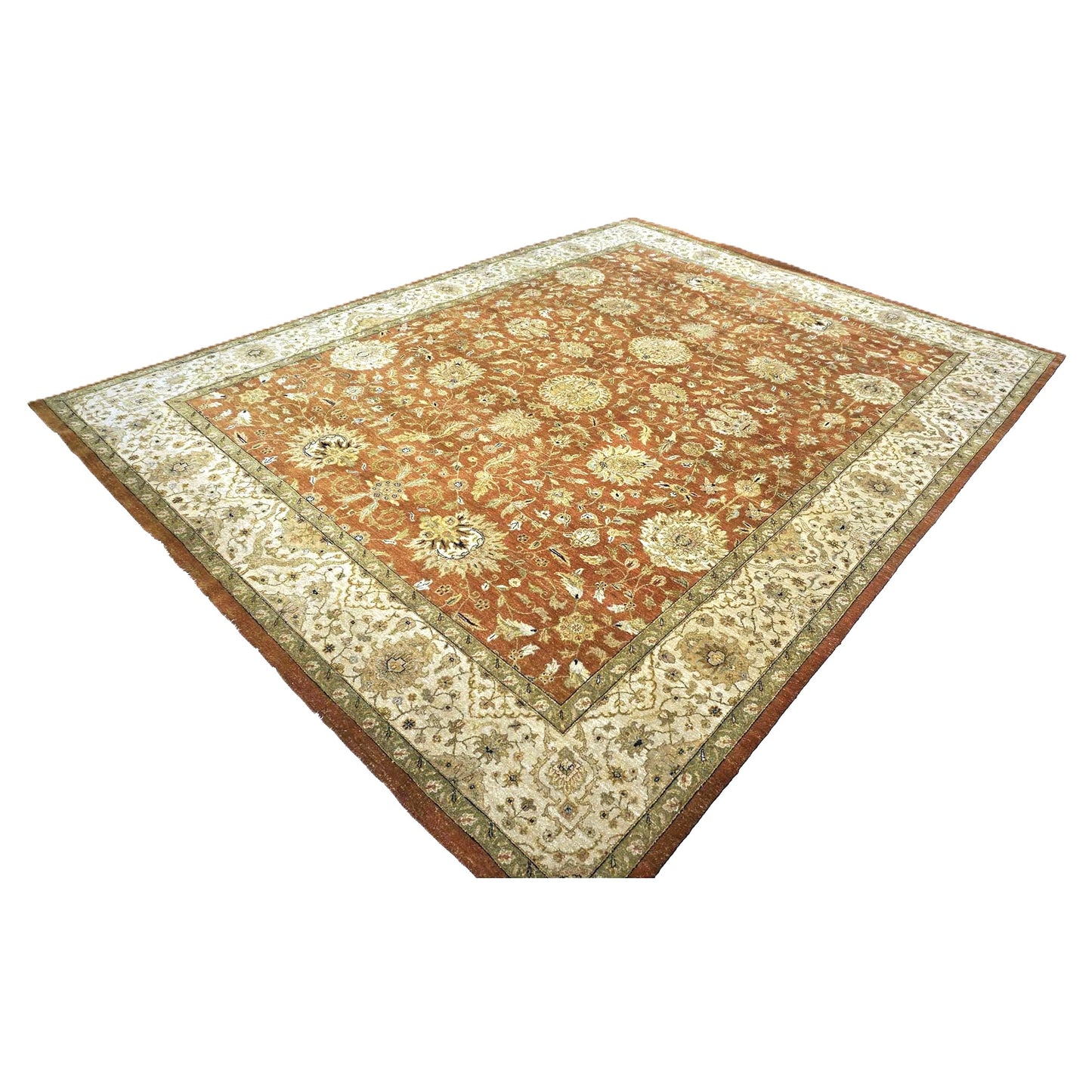 Vintage Indian Jaipour Wool 10x14 Rust & Ivory Handmade Area Rug #1144252