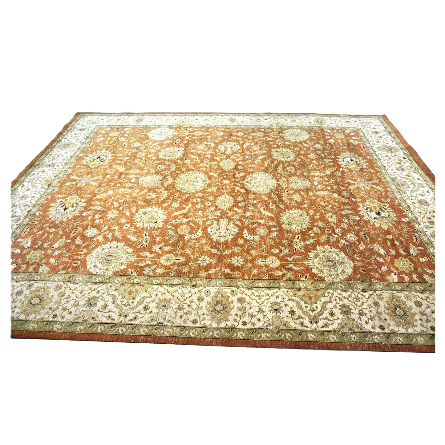Vintage Indian Jaipour Wool 10x14 Rust & Ivory Handmade Area Rug #1144252