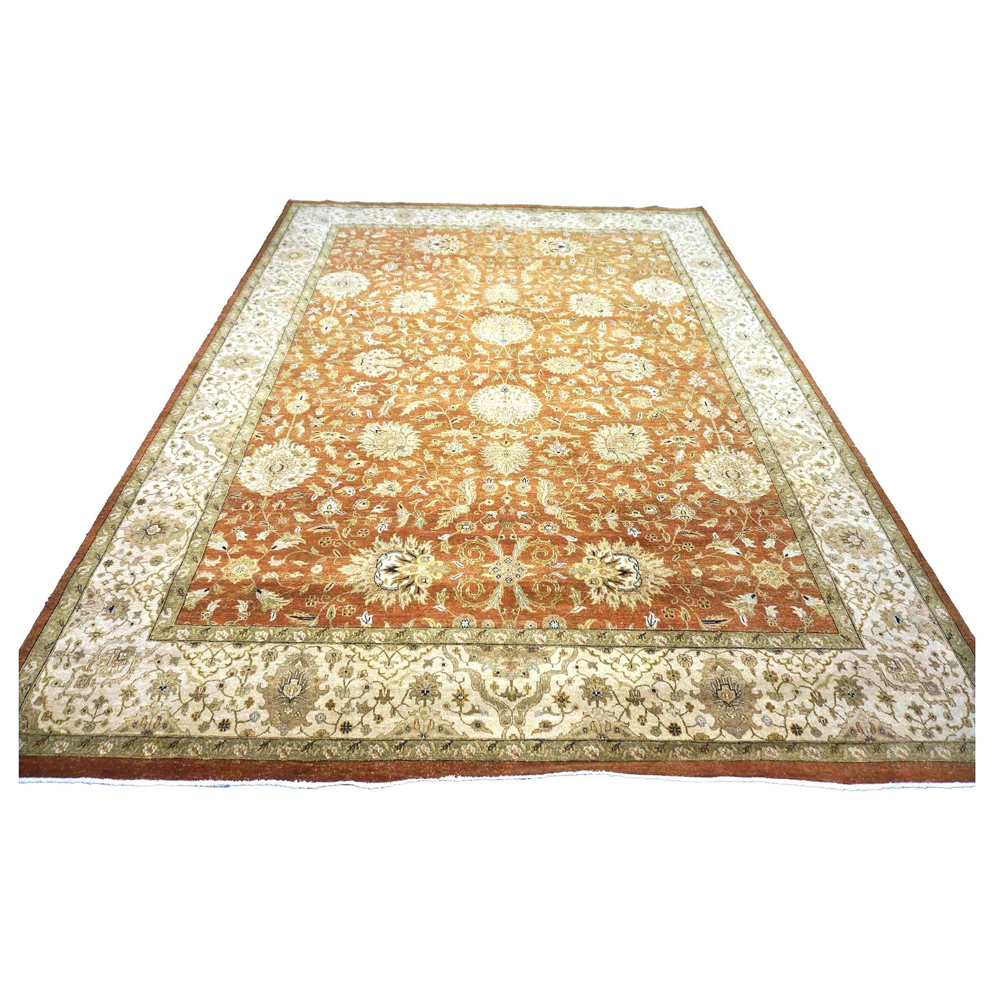Vintage Indian Jaipour Wool 10x14 Rust & Ivory Handmade Area Rug #1144252