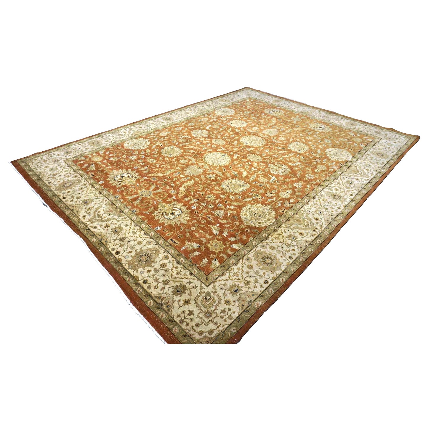 Vintage Indian Jaipour Wool 10x14 Rust & Ivory Handmade Area Rug #1144252