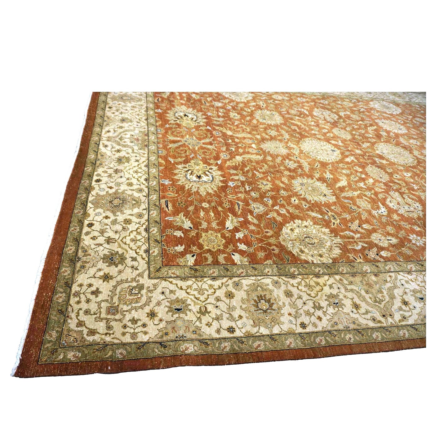 Vintage Indian Jaipour Wool 10x14 Rust & Ivory Handmade Area Rug #1144252