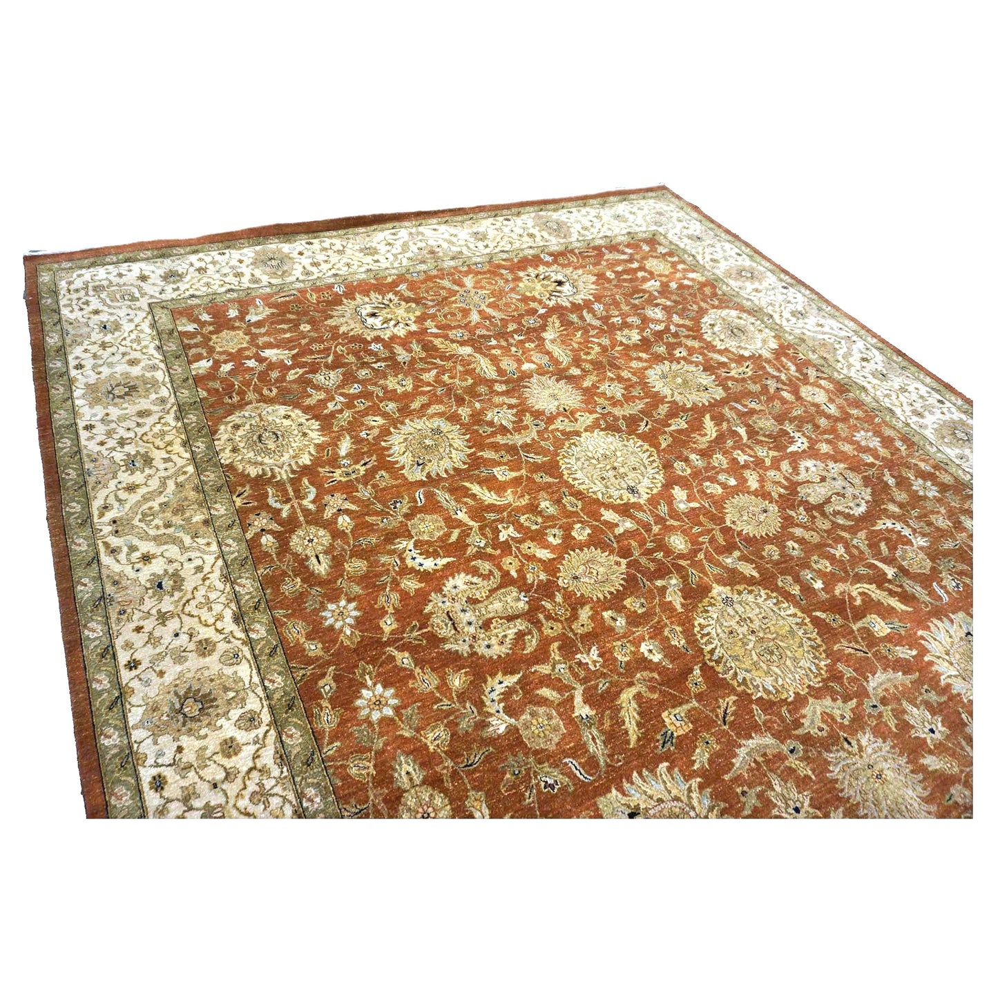 Vintage Indian Jaipour Wool 10x14 Rust & Ivory Handmade Area Rug #1144252