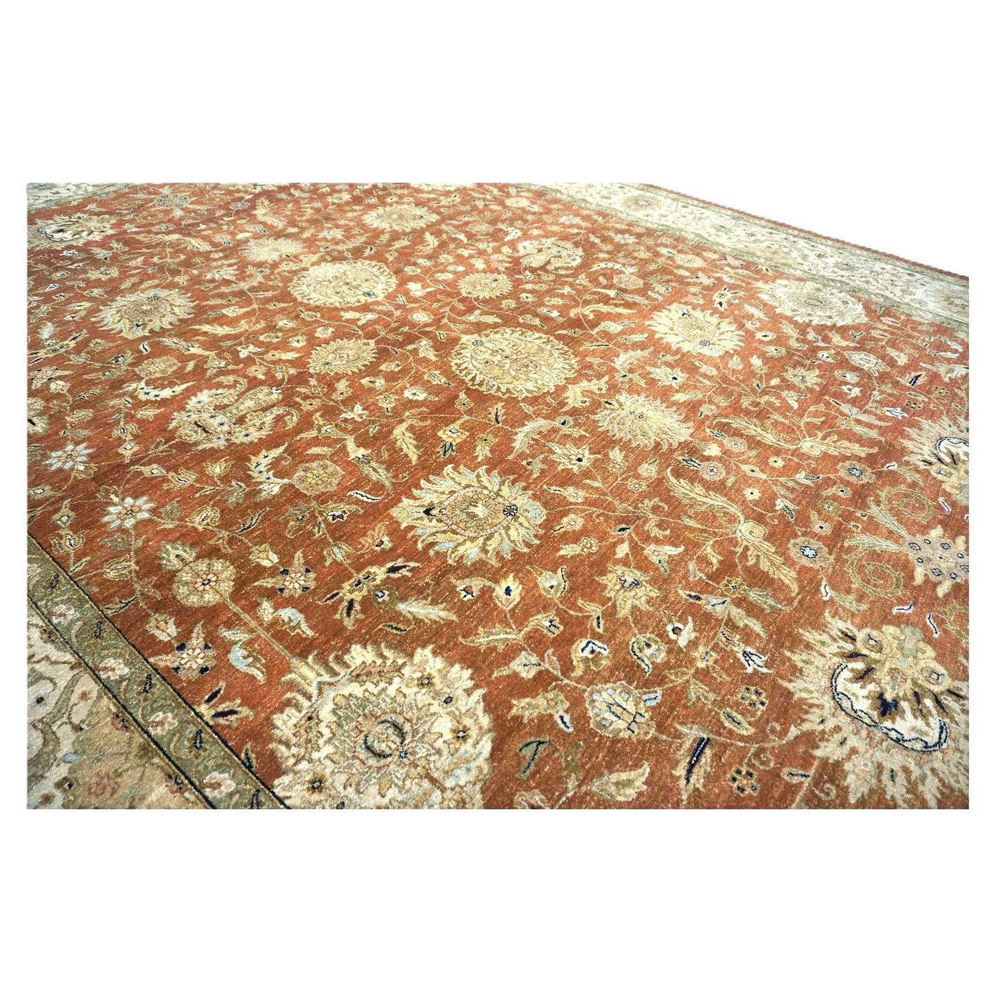 Vintage Indian Jaipour Wool 10x14 Rust & Ivory Handmade Area Rug #1144252