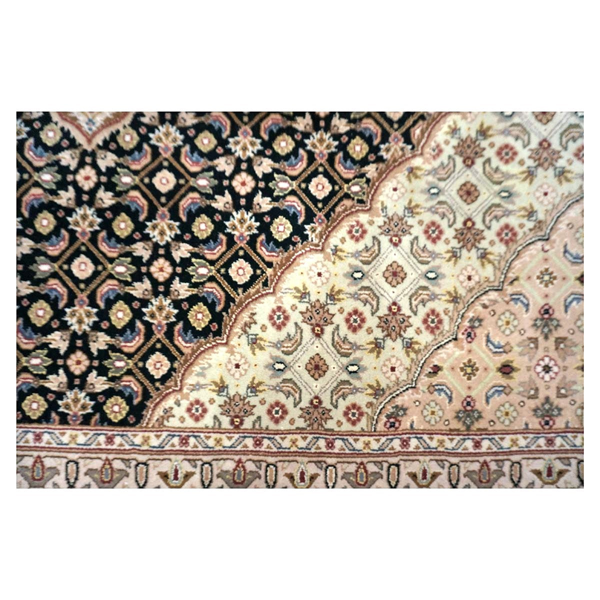 Vintage Sino-Persian Tabriz Mahi Wool 9x12 Black & Ivory Handmade Area Rug #1144253