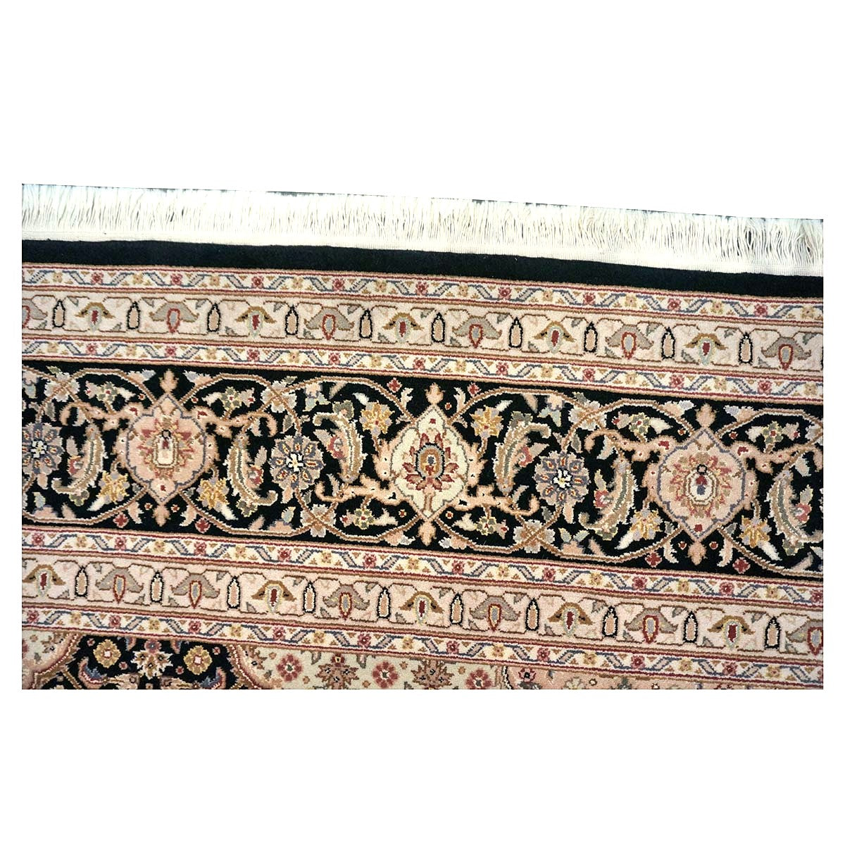 Vintage Sino-Persian Tabriz Mahi Wool 9x12 Black & Ivory Handmade Area Rug #1144253