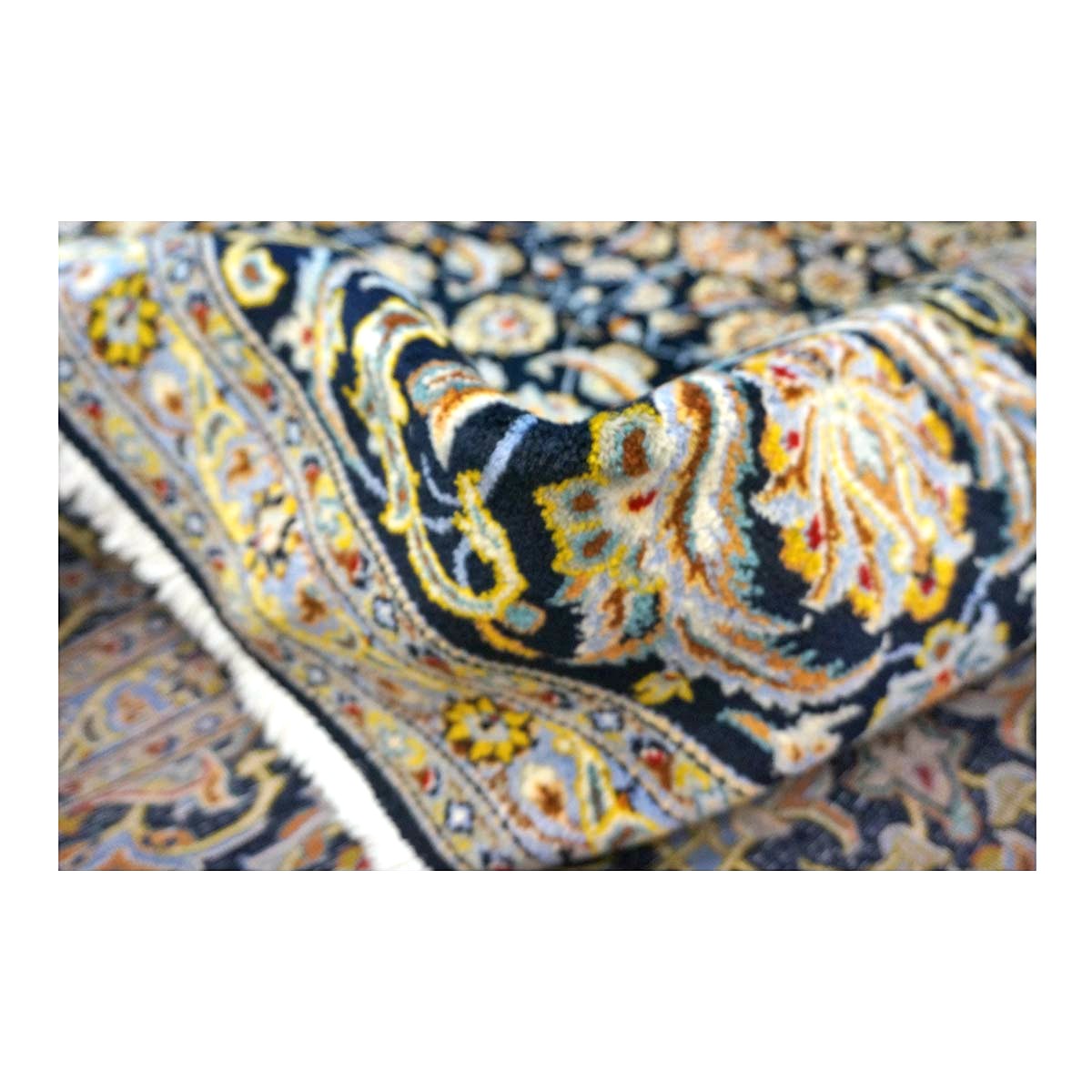 Vintage Persian Kashan Wool 10x12 Navy, Ivory & Gold Handmade Area Rug #1144254