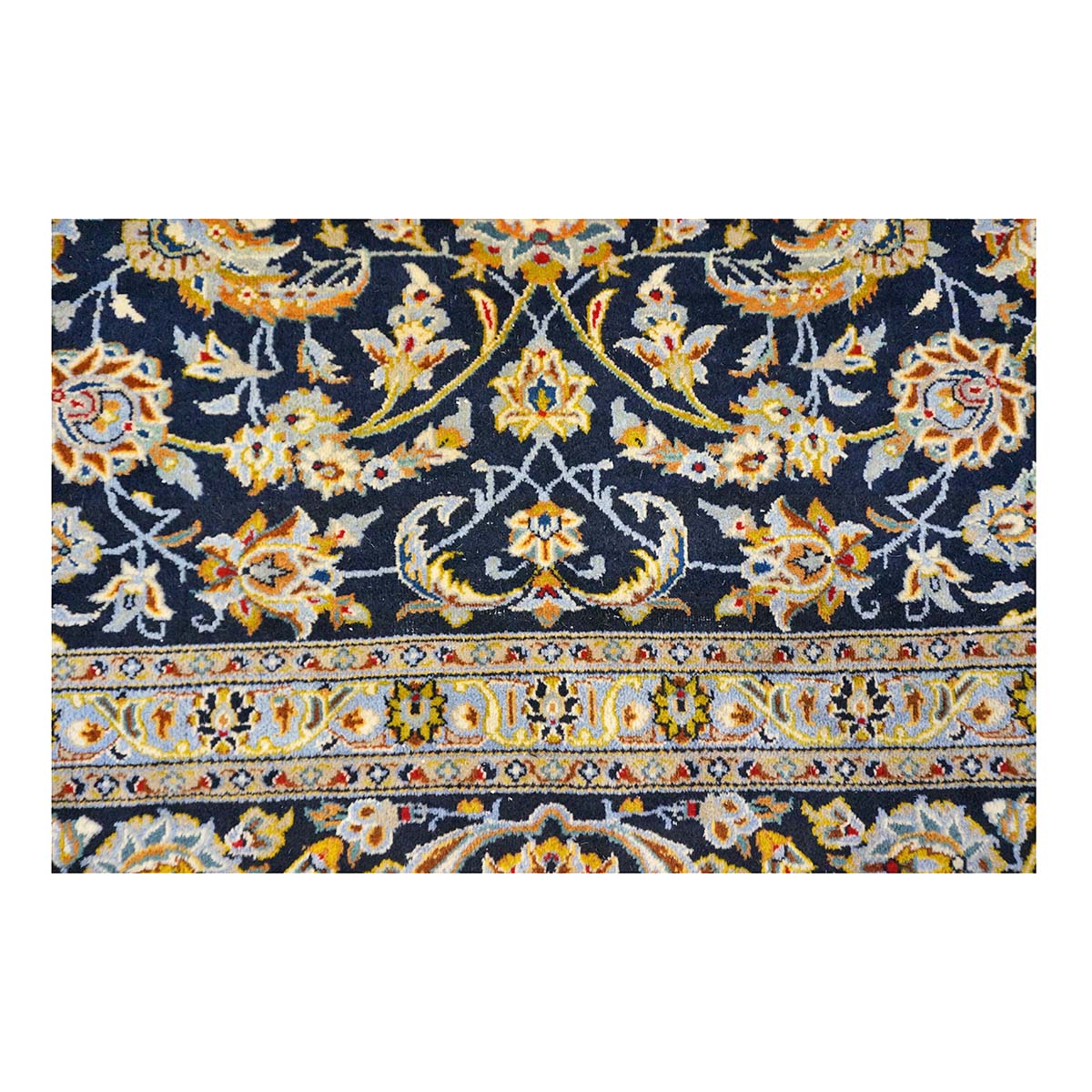 Vintage Persian Kashan Wool 10x12 Navy, Ivory & Gold Handmade Area Rug #1144254